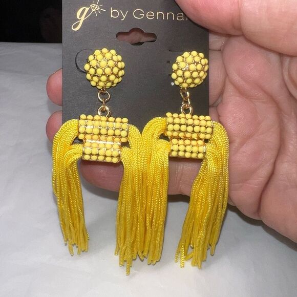 G by Gennaro Boho Bright Yellow Tassel Earrings - Picture 3 of 6